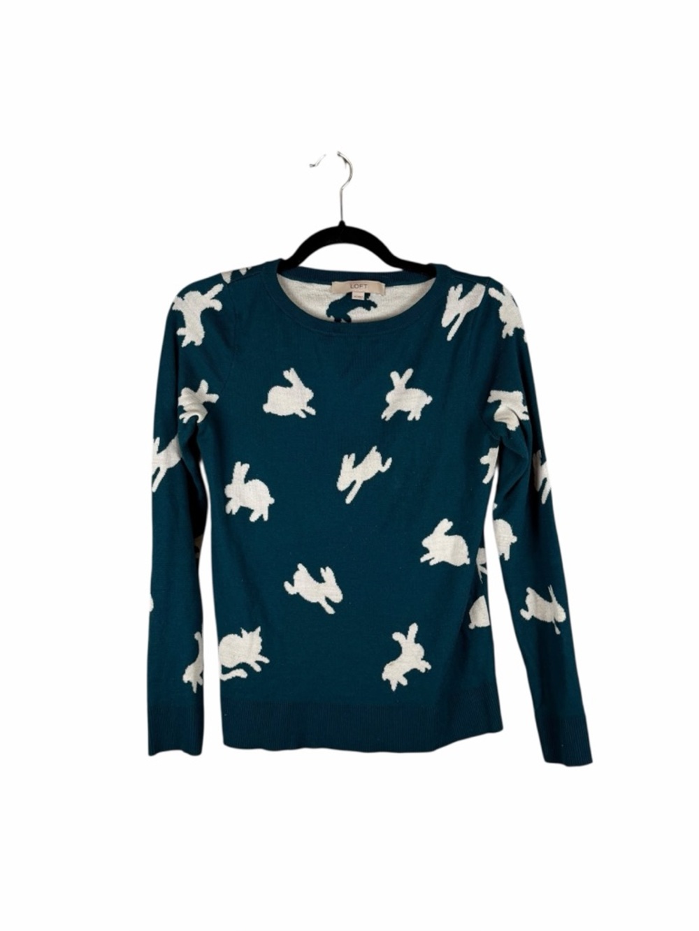 LOFT Teal Bunny Print Sweater Size XS
